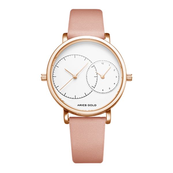 ARIES GOLD WANDERER ROSE GOLD STAINLESS STEEL L 5027 RG-W PINK LEATHER STRAP WOMEN'S WATCH